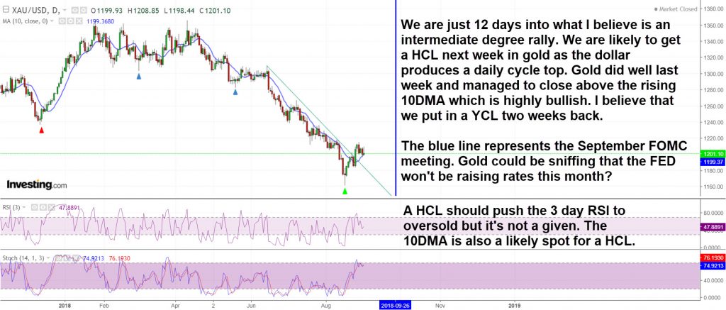 Gold will likely follow the euro to a HCL next week